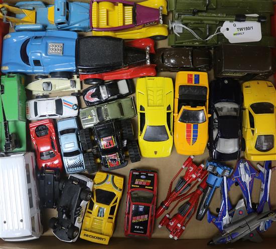 Nine 1980s transformers and various Corgi, Dinky, Matchbox, Tonka and other diecast models,